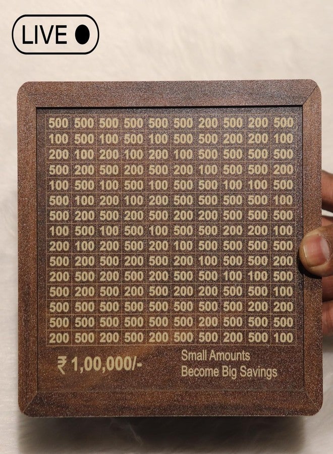 FLOMERO Money Saving Box for Adult 100000 | Wooden Piggy Bank for Kids & Adults, Coin Box with Carved Design, Savings Box, Mini Bank, Donation Box, Smart Money Box, Money Saver, Piggy Bank with Numbers - Image 5
